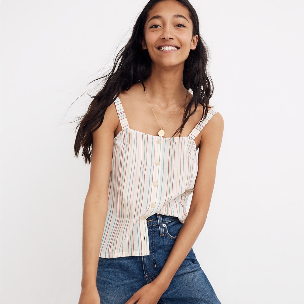 Madewell Button-Front Tank in Rainbow Stripe